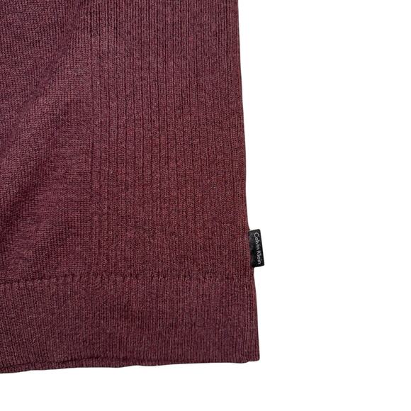 Calvin Klein Mens 1/4 Zip Knit Mock Neck Colorblock Sweater Burgundy Size Small - Picture 3 of 8